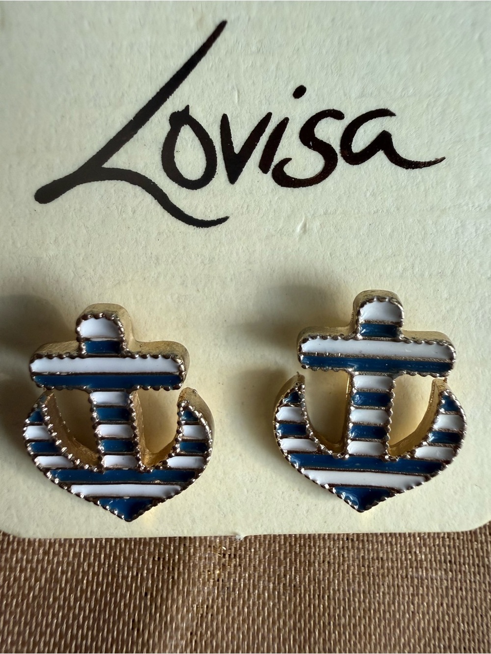 Lovisa Navy & White Striped Anchor Stud Earrings